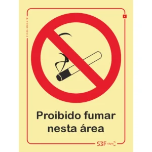 Placa de sinalização fotoluminescente ''Proibido fumar nesta área'' - 150x200mm
