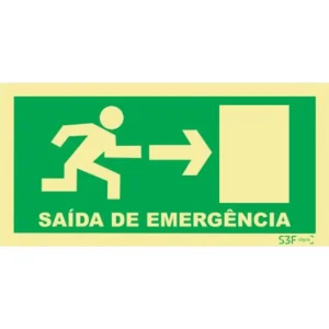 Placa de sinalização fotoluminescente p/ saída de emergência ''Direita'' - 200x100mm