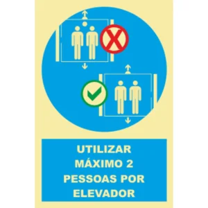 Placa de sinalização PVC ''Máximo 2 pessoas por elevador'' - 150x200mm