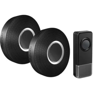 Geti GWD205B - Conjunto de 2 campainhas 230Vac sem fio c/ 58 melodias - IP55 - preto - alcance 300m