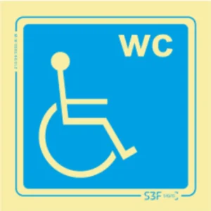 Placa de sinalização fotoluminescente ''WC Deficientes'' - 150x150mm