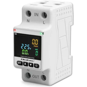 Qoltec - Relé Inteligente Wi-Fi p/ calha DIN c/ display e medição de energia 63A (Compatível com Tuya)