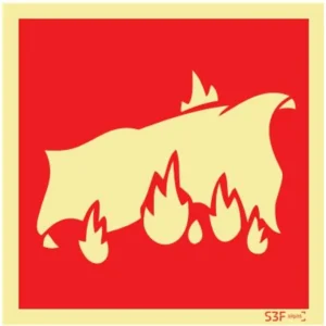 Placa de sinalização fotoluminescente Manta de incêndio - 150x150mm