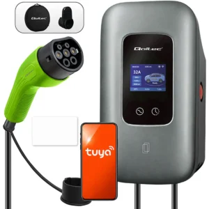 Qoltec 52723 - Carregador EV Wallbox 22kW trifásico c/ Cabo T2 5m + RFID + WiFi Smart Life (Tuya)