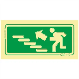 Placa de sinalização fotoluminescente p/ saída de emergência ''Subir ESQ.'' - 150x100mm