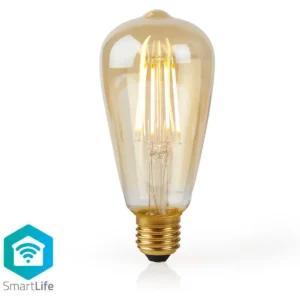Nedis WIFILF10GDST64 - Lâmpada tipo filamento LED Smart WiFi E27 ST64 2200K 5W 500lm (compatível c/ Tuya) SmartLife