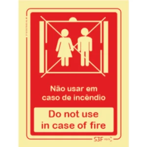 Placa de sinalização fotoluminescente ''Não usar em caso de incêndio'' - 150x200mm