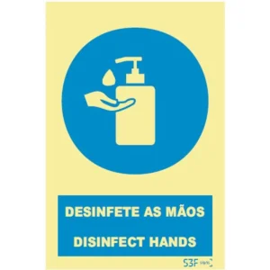 Placa de sinalização PVC ''Desinfete as mãos / Desinfect hands'' - 150x200mm