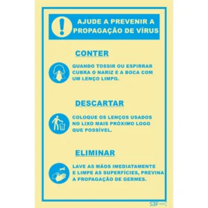 Placa de sinalização PVC ''Ajude a prevenir a propagação de vírus'' - 300x400mm