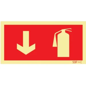 Placa de sinalização fotoluminescente ''Extintor em baixo'' - 200x100mm