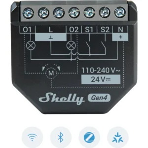 Shelly 2PM Gen4 - Módulo interruptor duplo para automação Wifi c/ controle de estores elétricos e medição de energia