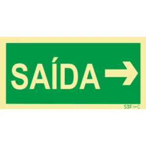Placa de sinalização fotoluminescente p/ saída de emergência ''SAÍDA à direita'' - 200x100mm