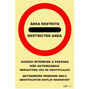 Placa de sinalização PVC ''Área restrita / Restricted area'' - 150x200mm